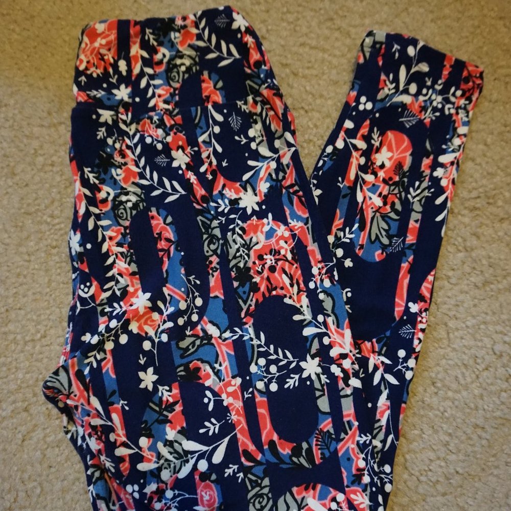 LuLaRoe Floral Patterned Leggings - Navy, Red, White